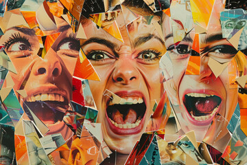 Faces of Emotion: Collages of female face portraying Happiness, Sadness, Anger