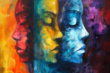 Emotional Harmony: Blending Different Emotions into Artistic Creations. Sad female face in different color
