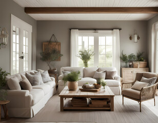 Farmhouse, country home interior design of modern living room.