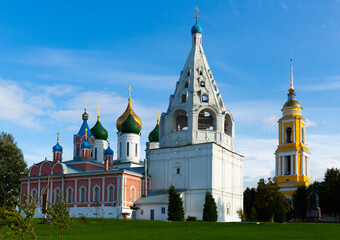 Magnificent view of Cathedral of Ascension and belltower located in Kolomna Kremlin.