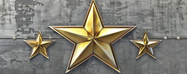 Three gold stars are displayed on a gray background, Memorial Day