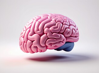 Pink brain in 3d style on a light background