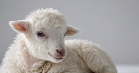 Naklejka premium White Lamb Face Close-Up