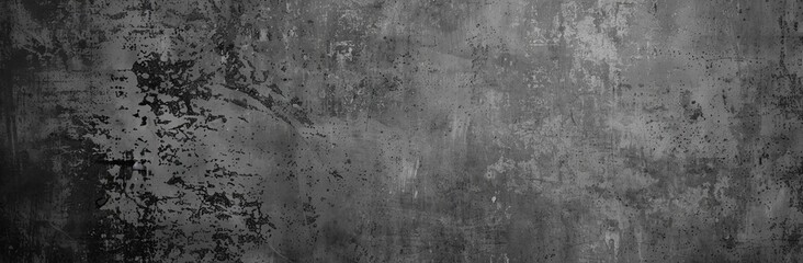 Wide panoramic image of a distressed, grunge metal texture with scratches and peeling paint, perfect for use as a background or graphic design element