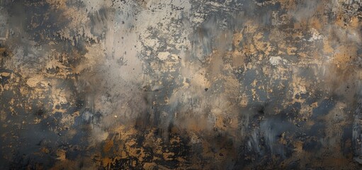 This high-resolution image captures a dramatic abstract painted texture with gold, black, and gray tones blending into a luxurious and artistic background suitable for design projects