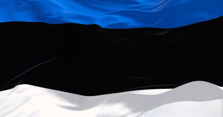 Closeup of national flag of Estonia waving in the wind