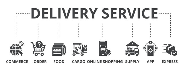 Delivery service concept icon illustration contain commerce, order, food, cargo, online shopping, supply, app and express.