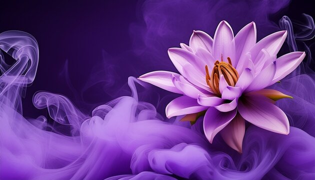 ai generative of beautiful purple lily with purple background and smoke