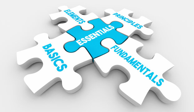 Essentials Puzzle Pieces Basics Principles Fundamentals 3d Illustration