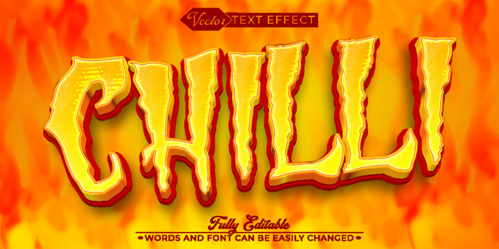 Cartoon Orange Hot Chilli Pepper Vector Editable Text Effect Template