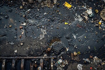 Pile of trash in the street, urban pollution of human origin, abstract photography
