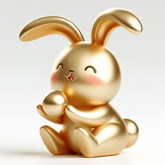 a 3d gold Rabbit with happy face, white background