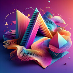 Funky Triangle Shape and Lines With Wavy Rolling Waves & Colorful Rainbow Gradient Vivid Colors Geometric Background. Holographic Abstract Deviant Art. AI Dreams. Mathematical Melodies. Artistic Flair