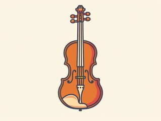 Fototapeta premium A simplified flat icon of a violin with minimal details, in a warm color scheme on a plain background.