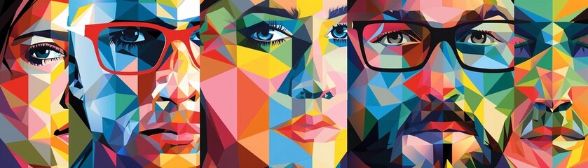Geometric Portraits, people using geometric shapes and patterns to represent facial features and expressions
