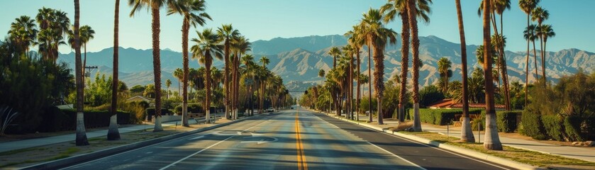 Fototapeta premium Palm trees line the road 