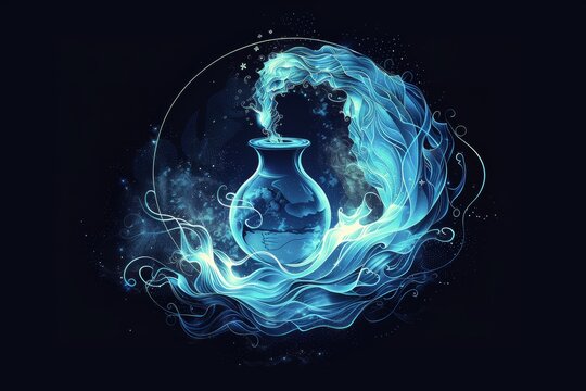 Aquarius zodiac sign against dark background. Astrology calendar. Esoteric horoscope and fortune-telling concept