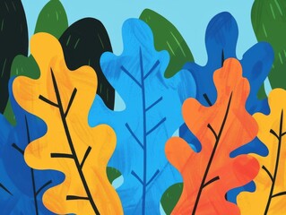 Obraz premium Colorful abstract illustration of arugula leaves with shaped lines in a vector style.