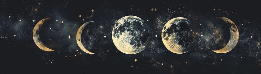 Naklejka premium Phases of the Moon, A subtle design showcasing the different phases of the moon in a circular pattern