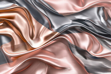 An elegant display of rose gold and slate gray waves merging, their smooth and metallic textures intertwining to create a luxurious and contemporary art piece.