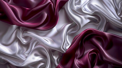 An elegant fusion of silver and burgundy waves, swirling together in a luxurious dance that resembles fine silk drapery.