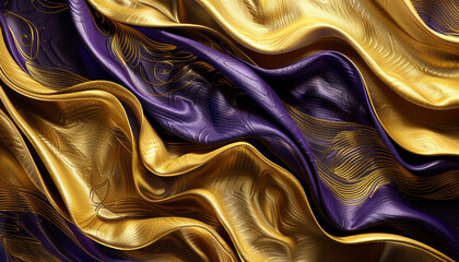 An elegant interplay of gold and deep purple waves, intertwining in a luxurious pattern that resembles the richness of royal attire.