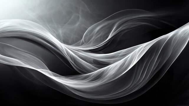 black and white abstract swoop swirl with smoke and fog