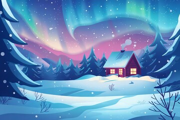 enchanting winter cottage nestled in snowy landscape northern lights dancing across night sky concept illustration