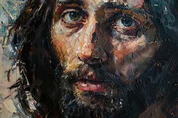 intimate closeup portrait of jesus christ serene and compassionate expression oil painting