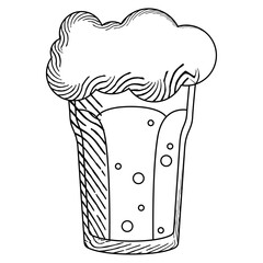 Sketch of a beer glass with foam Vector illustration