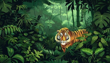 Beautiful view of jungle and tiger vintage