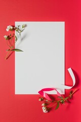 Romantic greeting card invitation isolated empty space decorated with charming ribbon and flower details