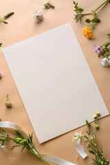 Romantic greeting card invitation isolated empty space decorated with charming ribbon and flower details