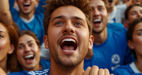 Football Stadium. Fan cheering enthusiastically in a soccer stadium.