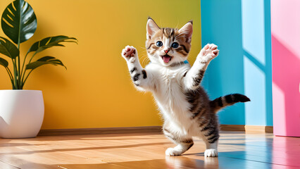 A cute cat struggles