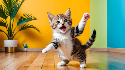 A cute cat struggles