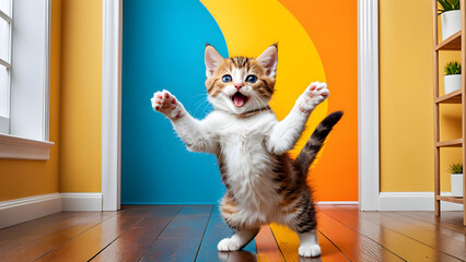 A cute cat struggles