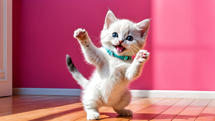 A cute cat struggles