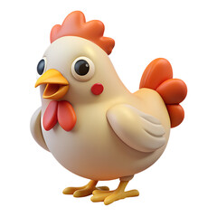 A cute 3D chicken, isolated on a transparent background, 3D rendering style