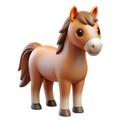 A cute 3D horse, isolated on a transparent background, 3D rendering style