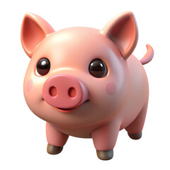 A cute 3D pig, isolated on a transparent background, 3D rendering style