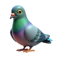 A cute 3D pigeon, isolated on a transparent background, 3D rendering style
