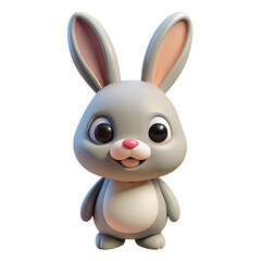 A cute 3D rabbit, isolated on a transparent background, 3D rendering style
