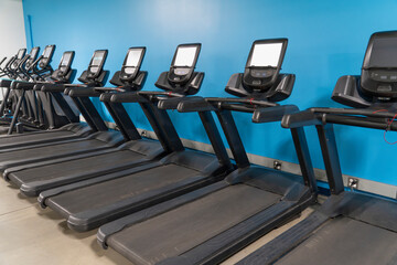 close up on treadmill in fitness club