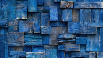 sapphire blue aged wooden texture, stacked abstractly for an artistic architectural wall background