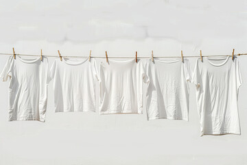 A row of white shirts hanging on a clothesline