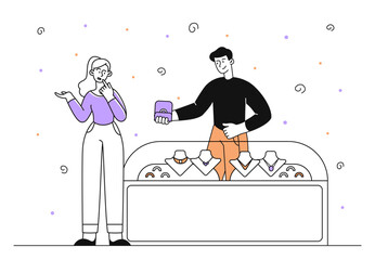 Woman buying jewelry vector simple