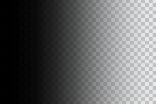 Gradient shadow on checkerboard. Vector transition. Dark to light.