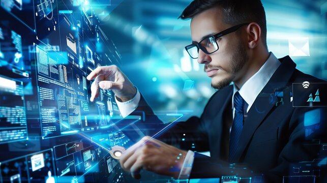 Business analyst enhancing productivity through advanced computing technology