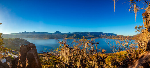 Panoramic of Lake in the morning seen from the rock in Valle de Bravo state of Mexico
